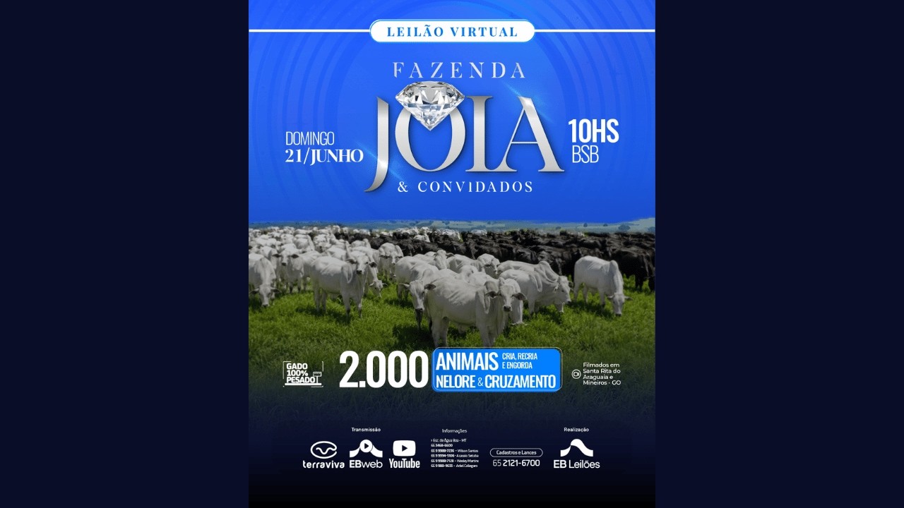 LEILÃO VIRTUAL PRODUÇÃO FAZENDA JÓIA & CONVIDADOS | 21/06/2026 – 10H