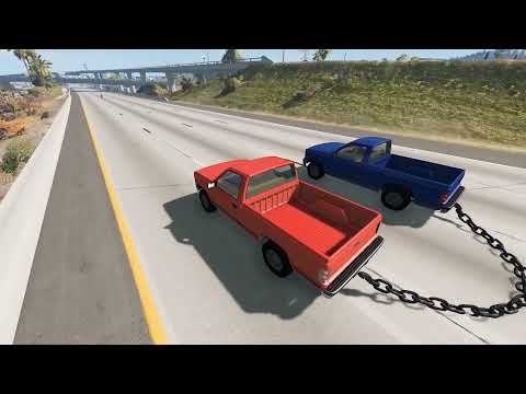 Chained Cars vs Bollards – BeamNG.Drive 1
