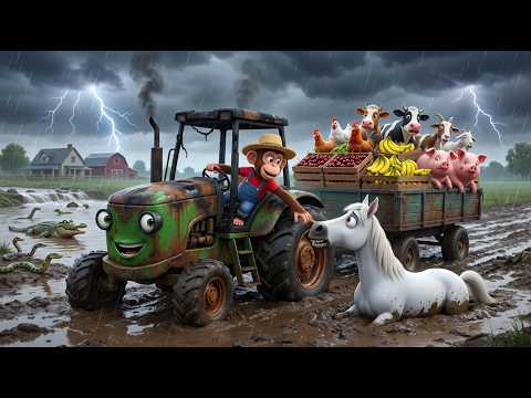 Cute Monkey Farm Adventure: Horse Rescue in a Storm & Burned Tractor Repair | Funny Farm Cartoon