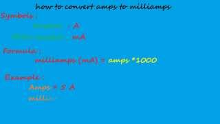 how to convert amps to milliamps - electrical formulas