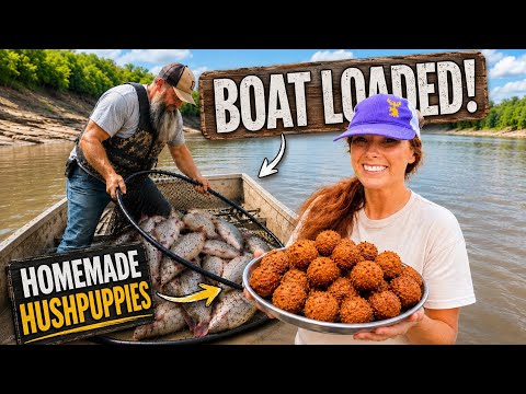 Hoop Nets, BOAT LOADS of Fish, Giant Catfish, & HOMEMADE Hush Puppies
