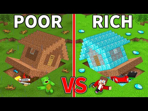 JJ's RICH vs Mikey's POOR Secret Underground House Battle in Minecraft - Maizen