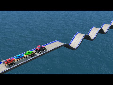 Impossible Wave Bridge Crossing Cars Vs Deep Water - BeamNG.Drive