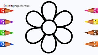 How To Draw Flower Coloring pages For Kids,Children Toddlers - Learn Colours With Colouring Book
