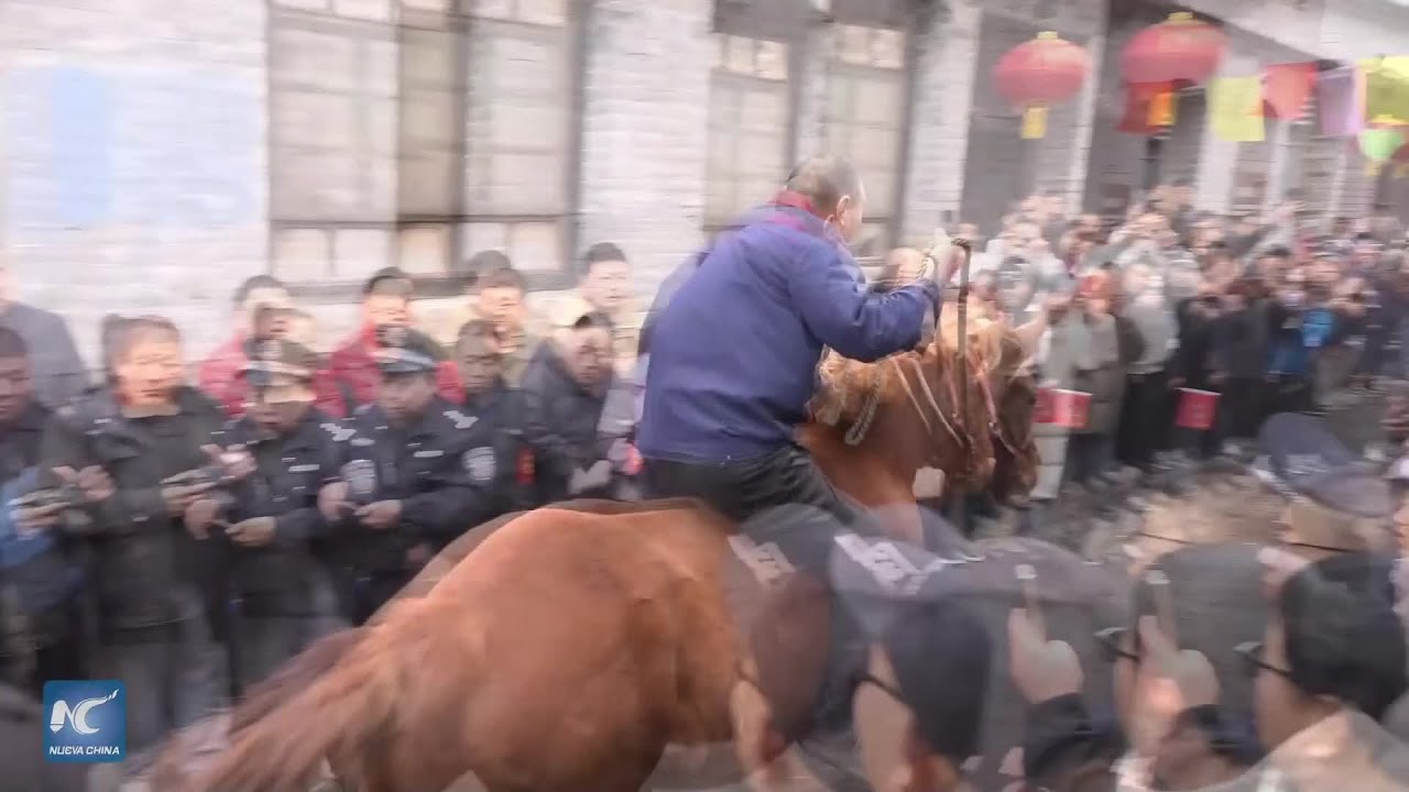 Emocionante carrera de caballos en un pueblo del norte de China