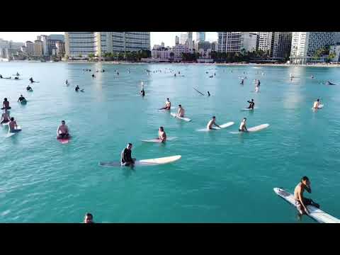 Drone footage of surfers at Waikiki
