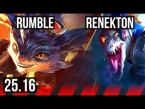 RUMBLE vs RENEKTON (TOP) | 11/1/9, 6 solo kills, Legendary | KR Challenger | 25.16