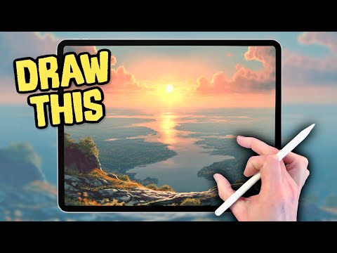 PROCREATE Landscape DRAWING Tutorial in Easy STEPS - Sunset River