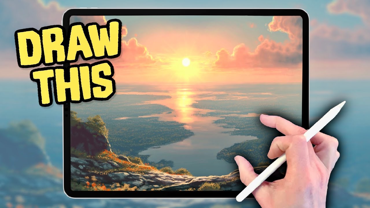 PROCREATE Landscape DRAWING Tutorial in Easy STEPS - Sunset River