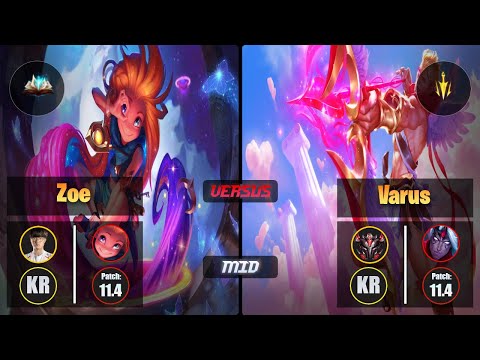 Faker ZOE (Mid) [Unsealed Spellbook] VS VARUS - Grandmaster KR Patch 11.4
