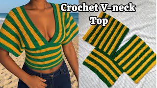 crochet V-neck Top tutorial | | Step by Step tutorial for Beginners || Striped Crochet Top