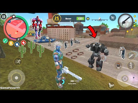 Rope Hero: Vice Town (Rope Hero Fight Car Robot on Hill) Rope Hero Stuck Thorn Cave  - Gameplay HD