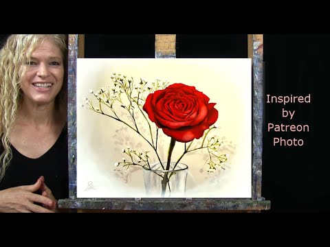 Learn How to Draw & Paint with Acrylics SINGLE RED ROSE Easy Fun Art Tutorial-Paint and Sip at Home