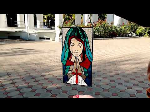 Витражна панель «Дева Мария» - стекло, 67 - украшение для дома и подарка - фото 1 - id-p2735359016