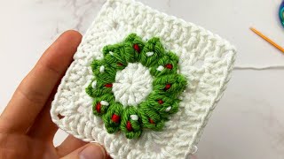 Christmas Wreath Crochet Granny Square Tutorial