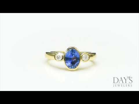 Ceylon Sapphire Bezel Ring with Diamonds in 14kt Yellow Gold (1/7ct tw)