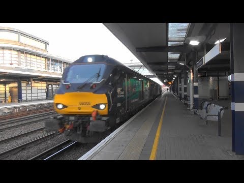 (HD) Direct Rail Services 68005 + 68002 powers up through Ashford Intl on 6M95 Flasks. 20.03.189