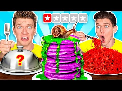 Worst Reviewed Food Mystery Wheel Challenge & How To Eat Weird Foods Like a Taro Pancake Video