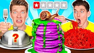 Worst Reviewed Food Mystery Wheel Challenge & How To Eat Weird Foods Like a Taro Pancake