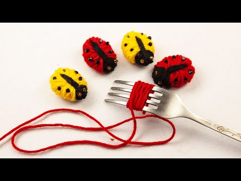 Amazing Ladybug Making Idea Using a Fork - Easy Wool Crafts - DIY Ladybug