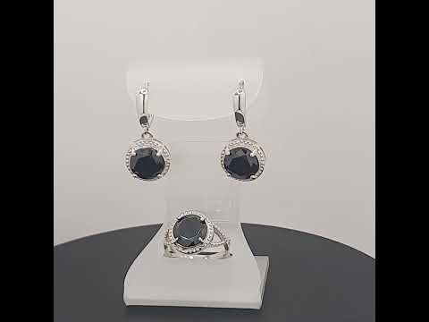 Серебряное кольцо и серьги с черным фианитом Взгляд Дракона - фото 1 - id-p1237722576