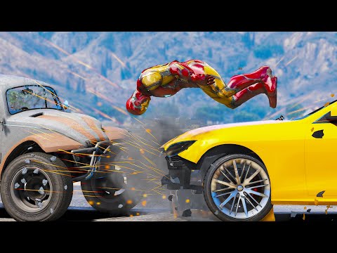 GTA 5 Ironman Car Crashes - Iron-Man Gameplay #1 (Euphoria physics)