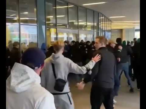 Hammarby - FC Basel 26.08.2021.  Hammarby hooliga Basel fans inside the stadium. UEFA