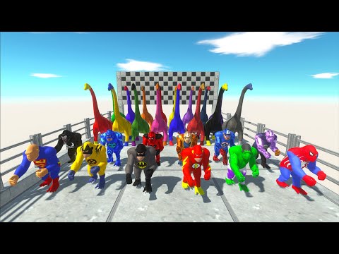 Superman King Kong vs Spiderman Brachiosaurus Speed Race Champions - Animal Revolt Battle Simulator