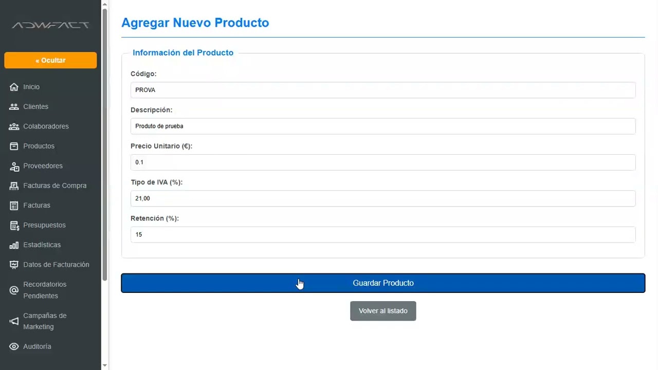 Productos ADWFact