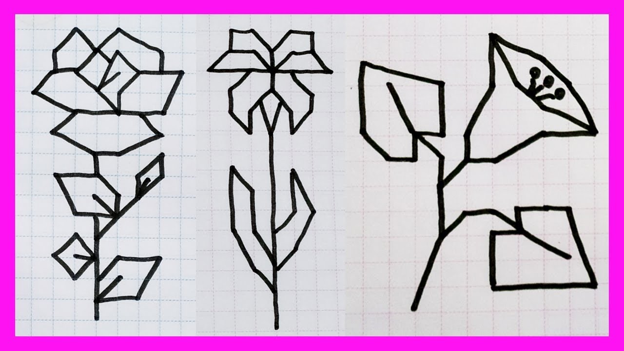 DIBUJO DE FLORES EN CUADRÍCULA (DIBUJA FÁCIL EN CUADRÍCULA) DIBUJO PARA NIÑOS PASO A PASO