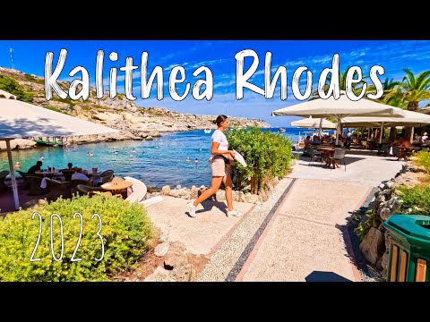 Rhodes Greece | Kalithea Rhodes, walking tour 4k, drone shots, Rodos Greece 2023