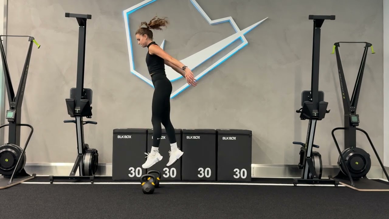 B Stance Kettlebell Suitcase Deadlift to Jump - YouTube