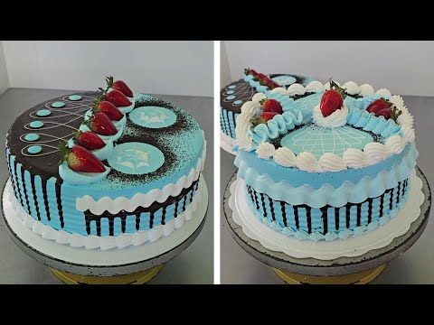 pasteles color celeste para hombres con ganache de chocolate y fresas