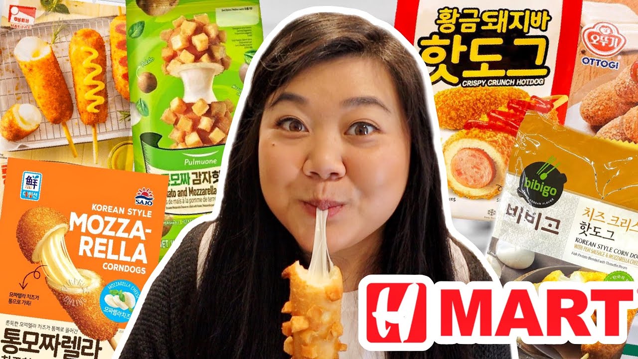 TRYING EVERY KOREAN CORN DOG from H-MART! (bibigo, pulmuone, ottogi + more)