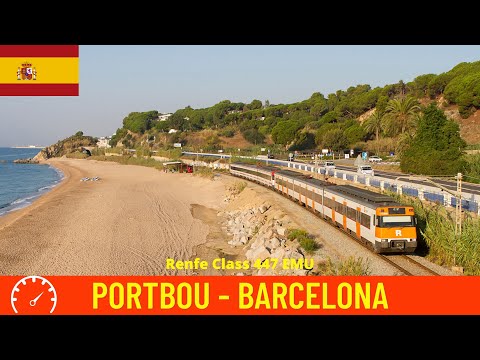 Cab ride Portbou - Barcelona (Spain, Costa Brava) train driver's view in 4K