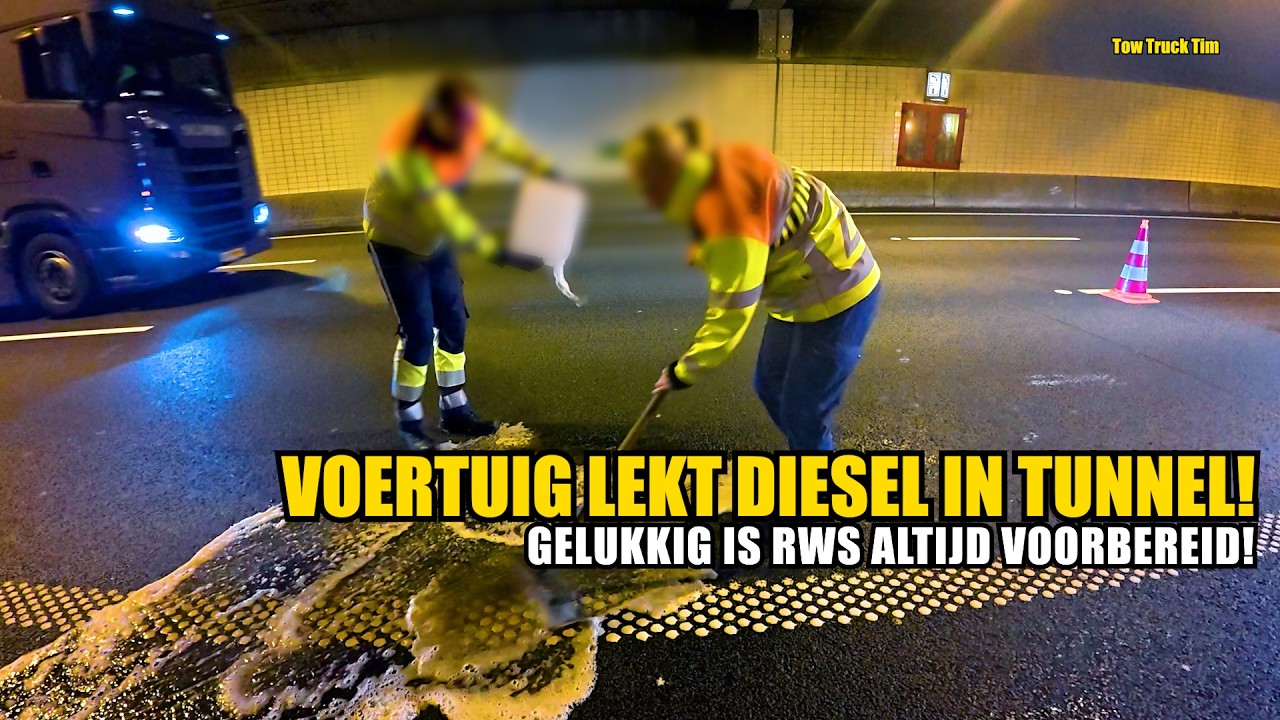 Engelse Camper staat stil in de tunnel met flinke diesellek!