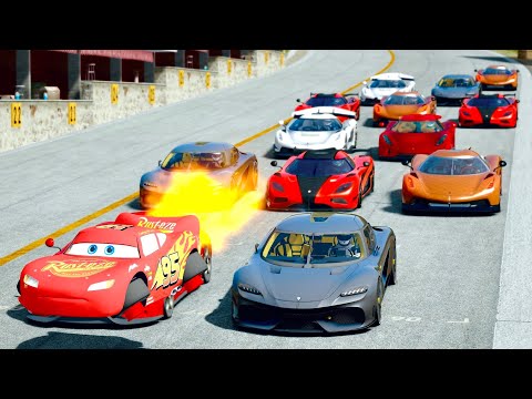 Lightning McQueen Spacecraft vs Koenigsegg Hypercars at 20 KM Drag Racd