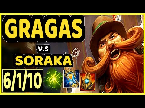 GRAGAS vs SORAKA - 6/1/10 KDA BOTTOM SUPPORT GAMEPLAY - EUW Ranked MASTER