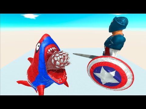 ⚡ SPIDERMAN MEGALODON VS CAPTAIN AMERICA DEATH RUN  - 🦖 Animal Revolt Battle Simulator 🦕