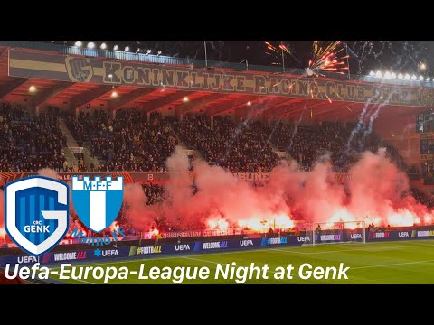 KRC Genk - Malmö FF | massive Pyroshow from Genk & Sittard and a late goal for the win.