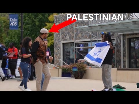 Zionist steps on Palestine flag in universities.