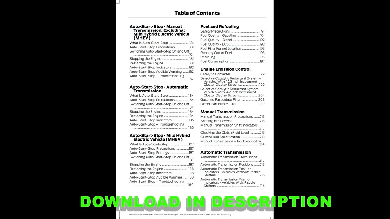 Ford Puma 2019-2023 Owner’s Manual PDF English | Complete Vehicle User Guide & Handbook