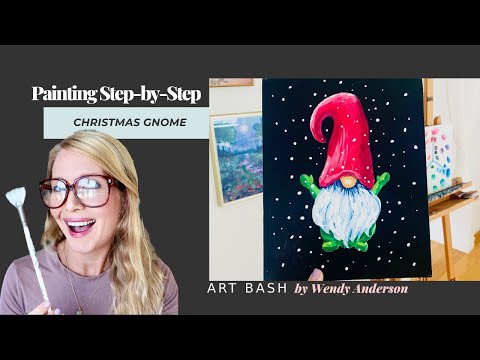 Christmas Gnome Easy & Fun Beginner Acrylic Canvas Painting Tutorial