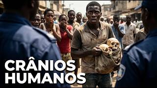 Jovem e pego com dois crânios humanos na via publica em angola parra realizar rituais