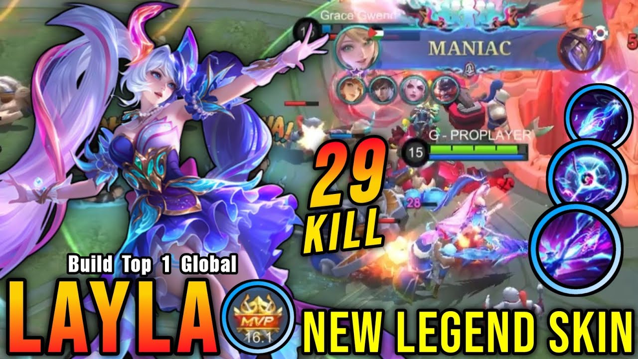 29 Kills + MANIAC!! The Beacon Layla New LEGEND Skin!! - Build Top 1 Global Layla ~ MLBB