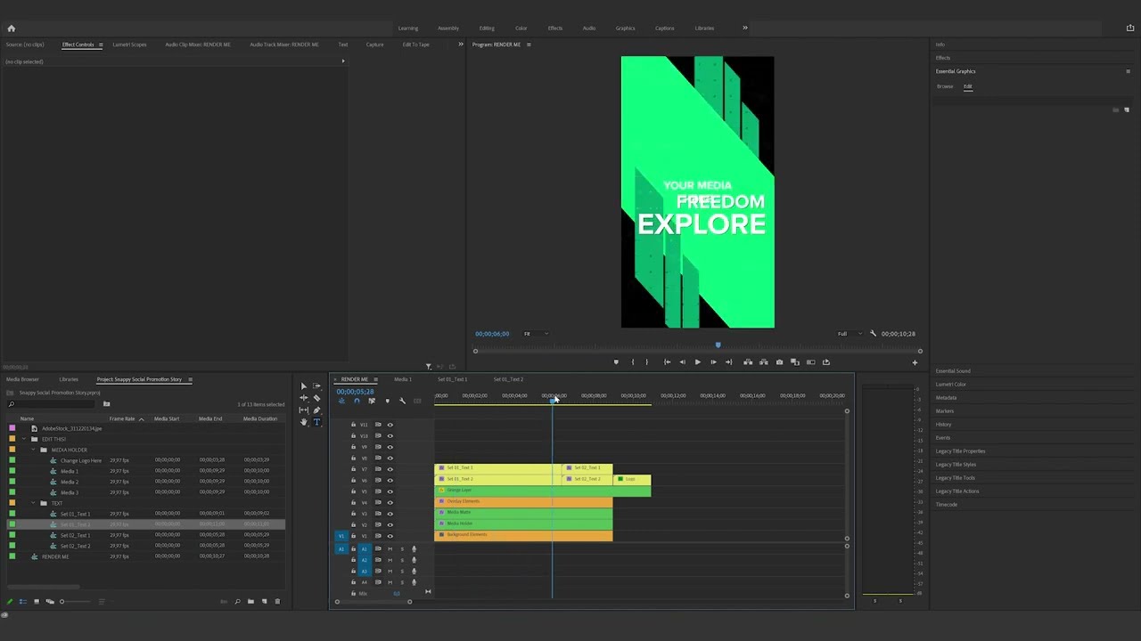 How to edit the Snappy Social Promotion Story in Premiere Pro