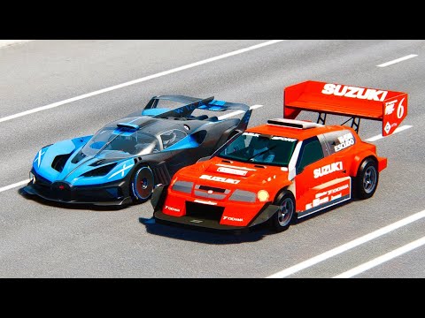 Bugatti Bolide vs Suzuki Escudo Pikes Peak at Drag Race 20 KM