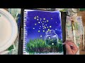 Fireflies at night painting tutorial