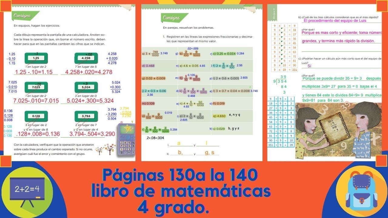 Páginas 130 a la 140 libro de matemáticas 4 grado
