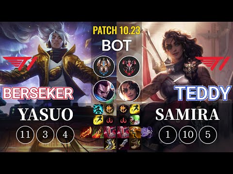T1 Berseker Yasuo vs T1 Teddy Samira Bot - KR Patch 10.23